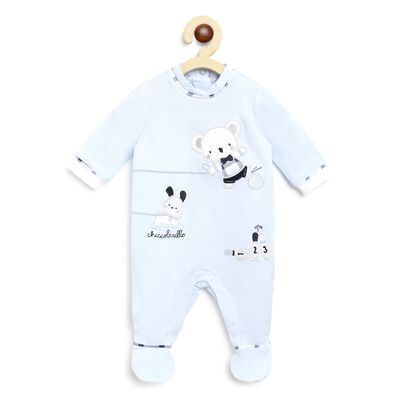 Boys Light Blue Printed Leg Opening Babysuit